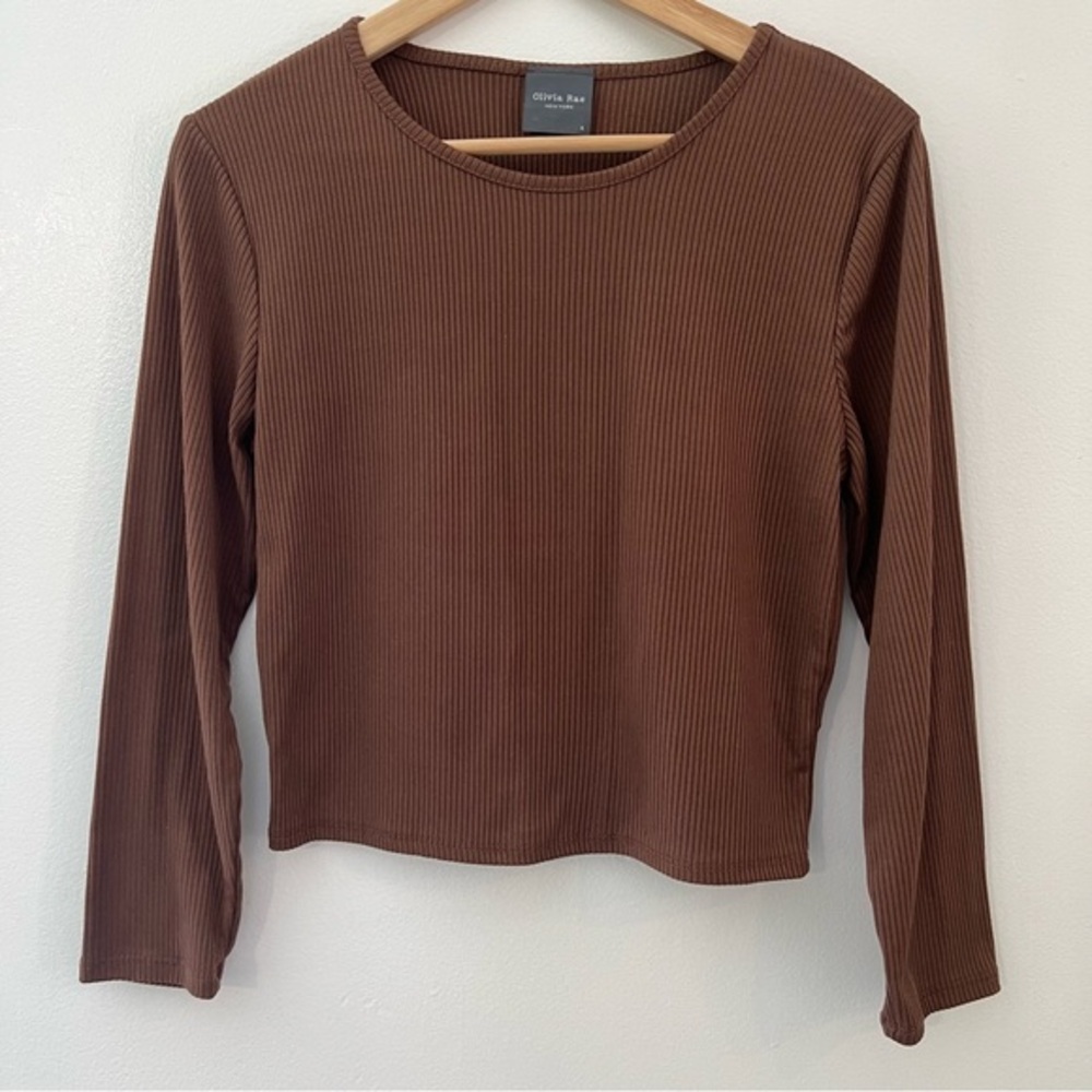 Olivia Rae Cropped‎ Ribbed Brown Long Sleeve Top
